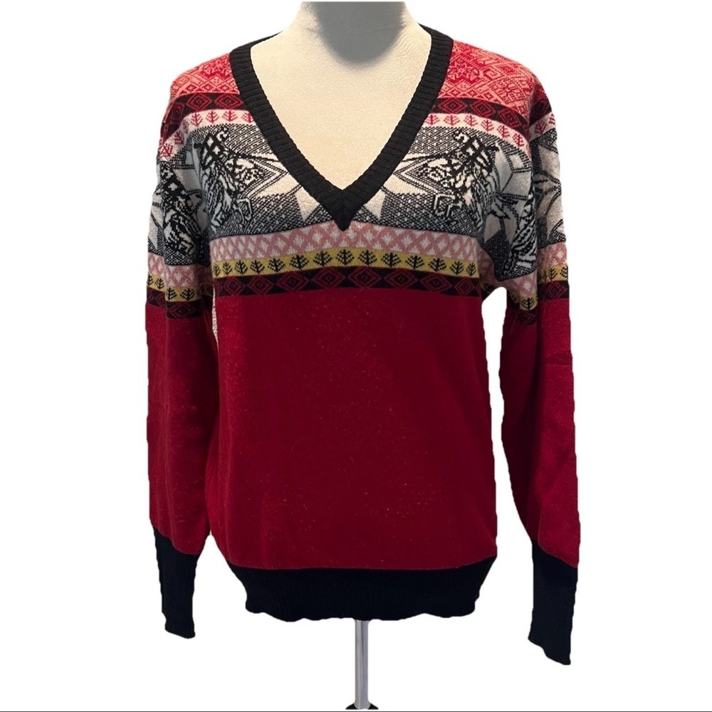 Gemma Huomo Wool Sweater Womens M Red/black knight on a horse Goth Grunge